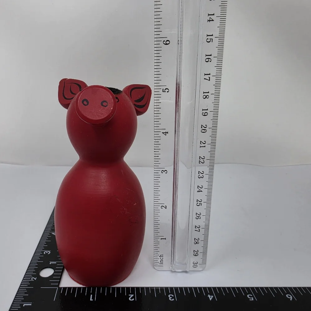 Pig Red Candle Wooden  Holder